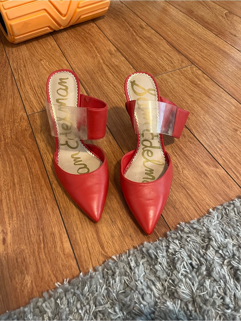 Sam Edelman Red Pointed Mule with Clear Strap